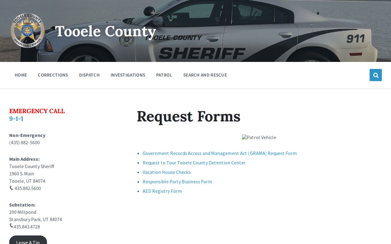 Tooele County released inmate GRAMA request form page