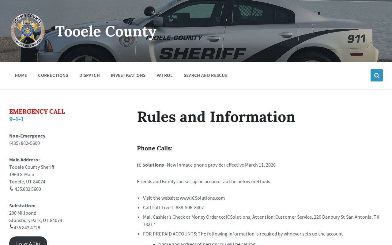 Tooele County Detention Center release routes and processing notice